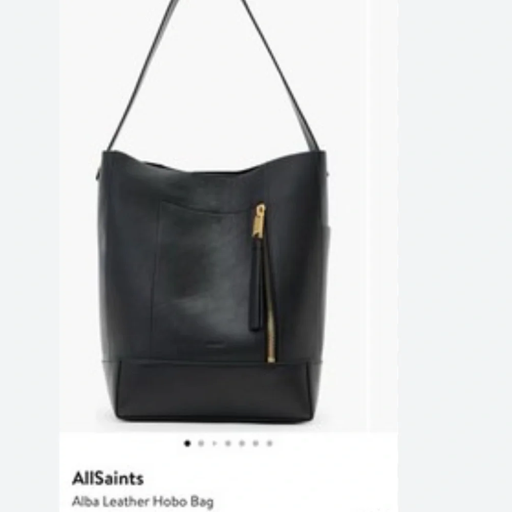 All Saints Black Leather Tote with Gold Zipper - Picture 4 of 12